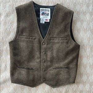Schaefer Brown Herringbone Wool Vest for Men Size Medium